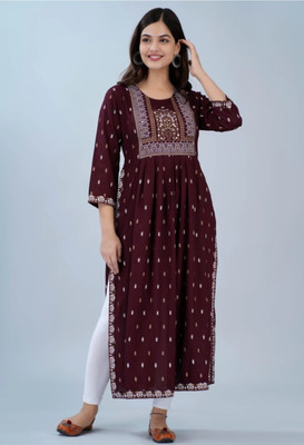 CHESTHA Women Printed Straight Kurta(Purple)