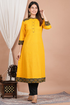 Yash Gallery Women Solid A-line Kurta(Yellow)