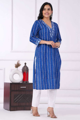 Guru Kripa Women Printed A-line Kurta(Blue)