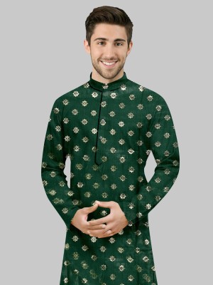 fabzy Men Printed Straight Kurta(Dark Green)