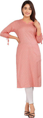 Pittra4ever Women Printed Straight Kurta(Pink)