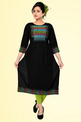 Haya Women Embroidered Straight Kurta(Black)