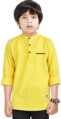 NirvaanaTrends Boys Solid Straight Kurta(Yellow)