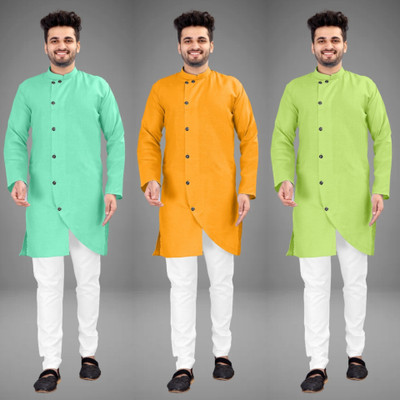 DIAMOND CLUSTER Men Self Design Trail Cut Kurta(Multicolor)