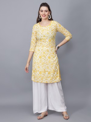 etraana Women Floral Print A-line Kurta(Yellow)