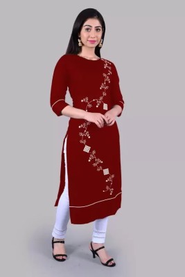 SORANGI Women Embroidered Straight Kurta(Maroon)