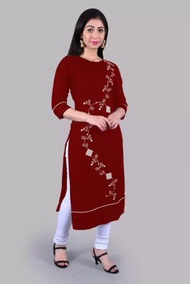 SHREE SHYAM FASHION Women Embroidered Straight Kurta(Maroon)