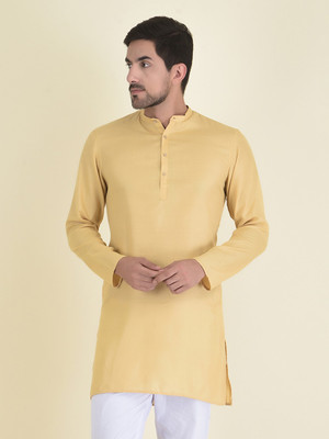 DEYANN Men Solid Straight Kurta(Beige)