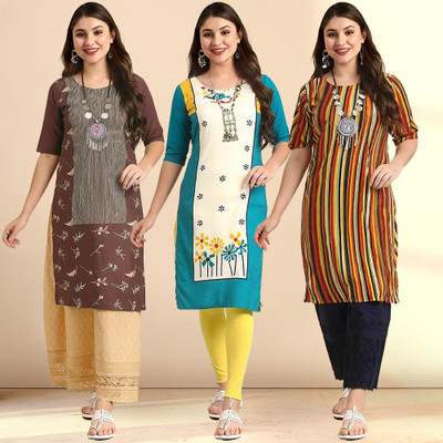 1 Stop Fashion Women Printed Straight Kurta(Multicolor)
