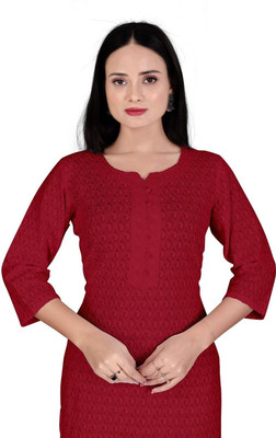 Sarvam Women Chikan Embroidery Straight Kurta(Maroon)