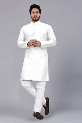 ART CURTAIN Men Solid Straight Kurta(White)