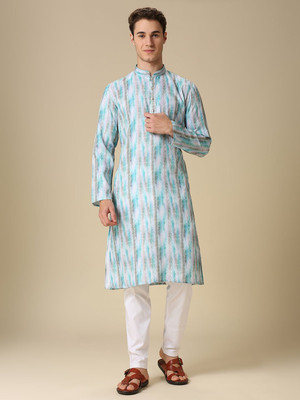 Rajubhai Hargovindas Men Printed Straight Kurta(Light Blue)