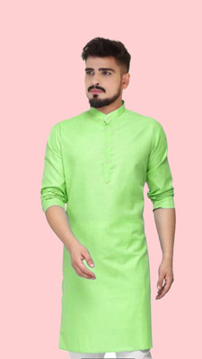 HouseOfCommon Men Solid A-line Kurta(Green)