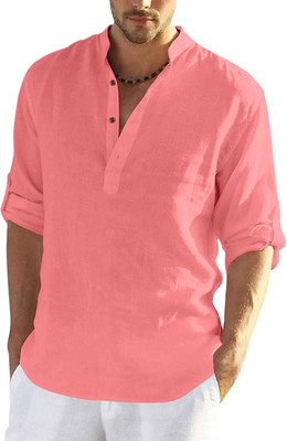 Amrit Trending Men Solid Straight Kurta(Pink)