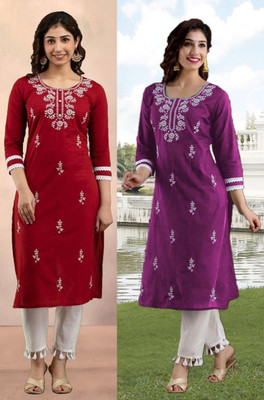 vikshi Women Chikan Embroidery Straight Kurta(Multicolor)