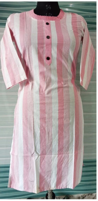 Misba collection Women Printed Straight Kurta(Pink, White)