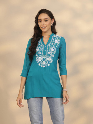 LIBAS Women Embroidered Straight Kurta(Blue)