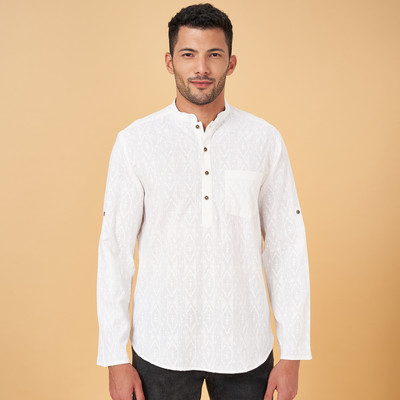 Indus Route by Pantaloons Men Printed Straight Kurta(White)