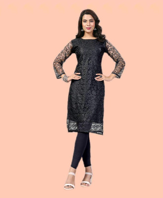 Manthan Creation Women Self Design A-line Kurta(Black)