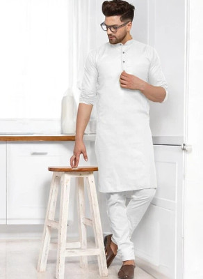 Rashmicreation Men Solid Straight Kurta(White)