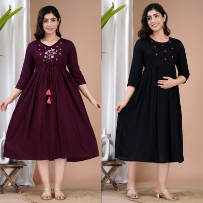 FemFit Women Embroidered Anarkali Kurta(Maroon, Blue)