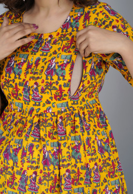 Yaltas Women Printed Anarkali Kurta(Yellow)