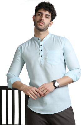 MENTIFIC Men Solid Straight Kurta(Blue)