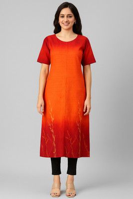 womenkurtis Women Printed A-line Kurta(Orange)