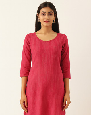 Kumrendra Fashion Women Embroidered, Self Design Straight Kurta(Pink)