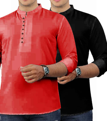 CROWNTAIL Men Solid Straight Kurta(Red, Black)