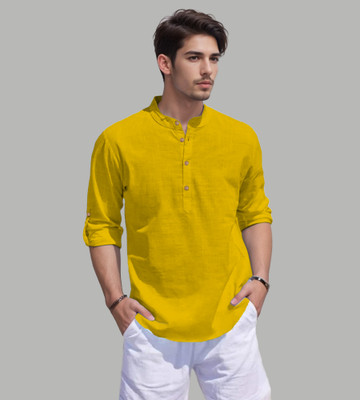 DiAsh Men Solid Straight Kurta(Yellow)