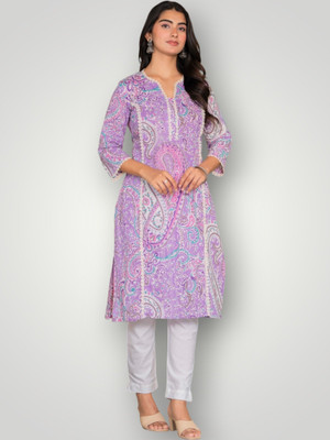 Jaipuur Trend Women Embroidered Straight Kurta(Purple)
