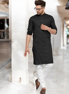Rashmi Genz Men Printed Straight Kurta(Black)