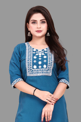 HARISH TEXTILE Women Embroidered A-line Kurta(Blue)