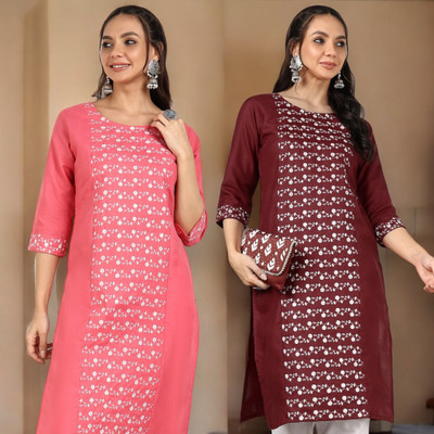 VIVIDH CREATIONS Women Embroidered A-line Kurta(Multicolor)