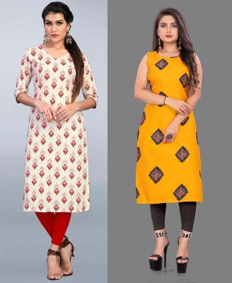 Modli 20 Fashion Women Printed Straight Kurta(Red, Yellow)