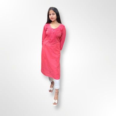 Elegant Fashion Of Soul Women Chikan Embroidery A-line Kurta(Red)