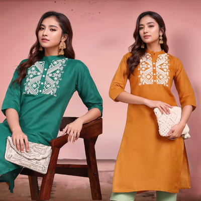 VIVIDH CREATIONS Women Embroidered A-line Kurta(Multicolor)