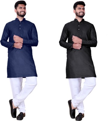 joshi fashion Men Solid Straight Kurta(Black)