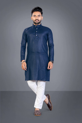 Enmozz Men Solid Straight Kurta(Dark Blue)