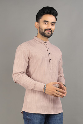 SPOQUE Men Solid Straight Kurta(Beige)