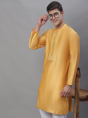 ANOUK Men Embroidered A-line Kurta(Yellow)