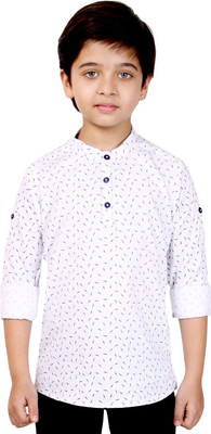MADE IN THE SHADE Boys Printed Straight Kurta(Dark Blue, White)