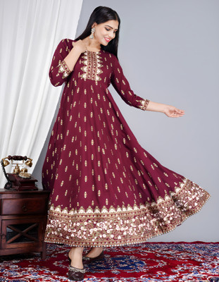 VKASHFAB Women Printed Anarkali Kurta(Brown)
