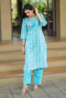 mayraa Women Printed Straight Kurta(Blue)