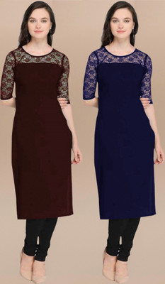 Dream Beauty Fashion Women Self Design Straight Kurta(Maroon)