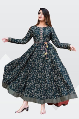 Roohani Women Printed Anarkali Kurta(Green)