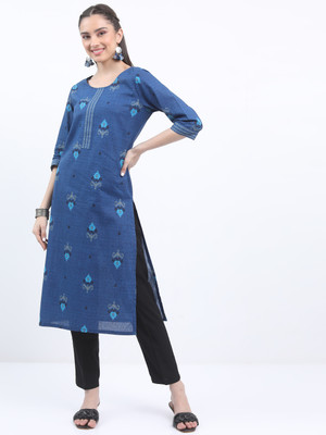 Vishudh Women Printed Straight Kurta(Blue)