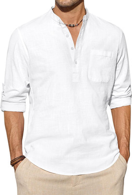 HouseOfCommon Men Solid Straight Kurta(White)