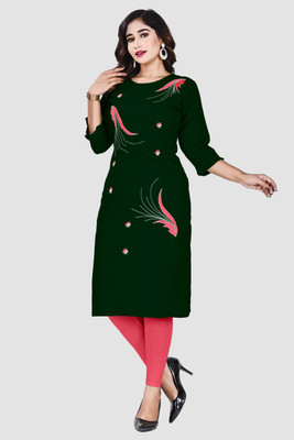 Haya Women Embroidered Straight Kurta(Green)
